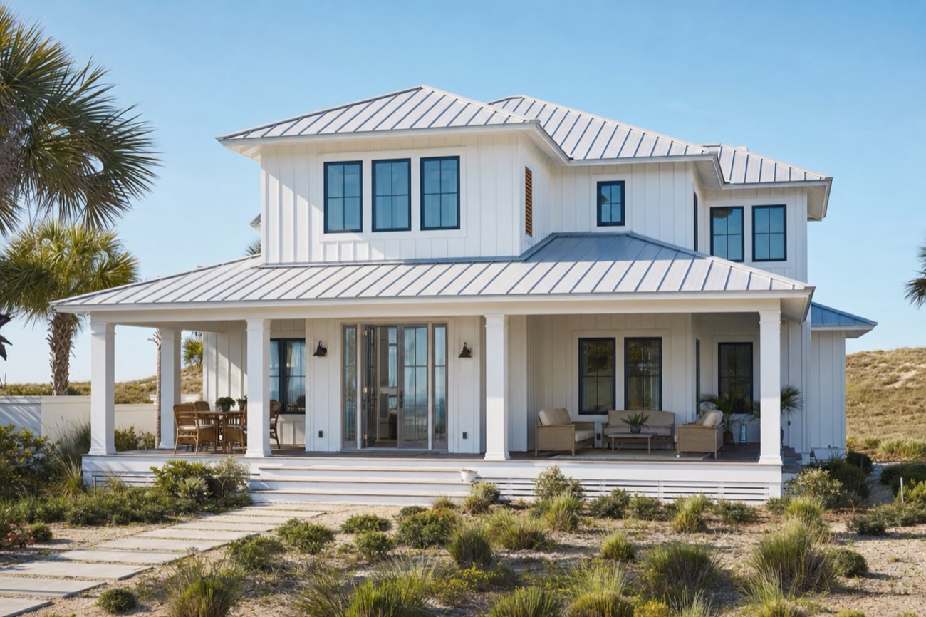 Coastal home near Jacksonville Beach with a silver standing seam aluminum roof